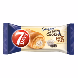 Croissant 7DAYS Super Max Cream&Cookies vanília ízű töltelékkel kakaós keksz darabokkal 110 g