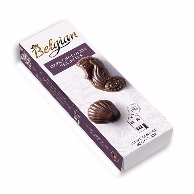 Csokoládé BELGIAN Seashells Dark tengergyümölcse étcsokoládés desszert 60 g