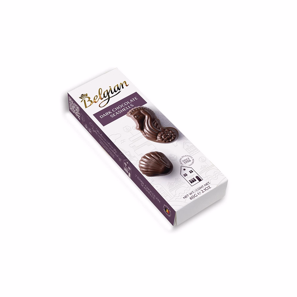 Csokoládé BELGIAN Seashells Dark tengergyümölcse étcsokoládés desszert 60 g