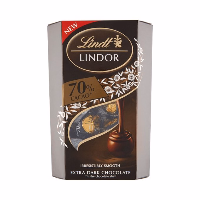 Csokoládé LINDT Lindor 70% Cacao étcsokoládé golyók díszdobozban 200 g