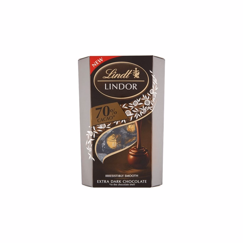 Csokoládé LINDT Lindor 70% Cacao étcsokoládé golyók díszdobozban 200 g