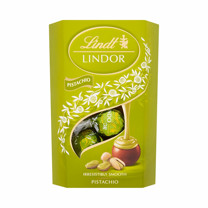 Csokoládé LINDT Lindor Pistachio tejcsokoládé golyók díszdobozban 200 g
