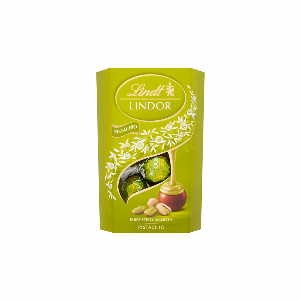 Csokoládé LINDT Lindor Pistachio tejcsokoládé golyók díszdobozban 200 g