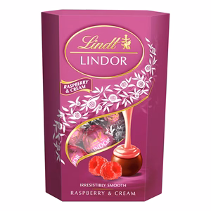 Csokoládé LINDT Lindor Raspberry&cream tejcsokoládé golyók díszdobozban 200 g