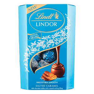 Csokoládé LINDT Lindor Salted Caramel csokoládé golyók díszdobozban 200 g