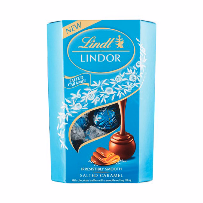 Csokoládé LINDT Lindor Salted Caramel csokoládé golyók díszdobozban 200 g