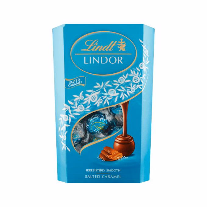 Csokoládé LINDT Lindor Salted Caramel sós karamellás csokoládé golyók díszdobozban 337 g