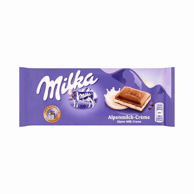 Csokoládé MILKA Alpesi töltött tejcsokoládés 100 g