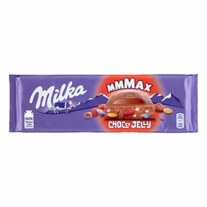 Csokoládé MILKA MMMax ChocoJelly meggyes zselédarabos-cukordrazsés 250 g