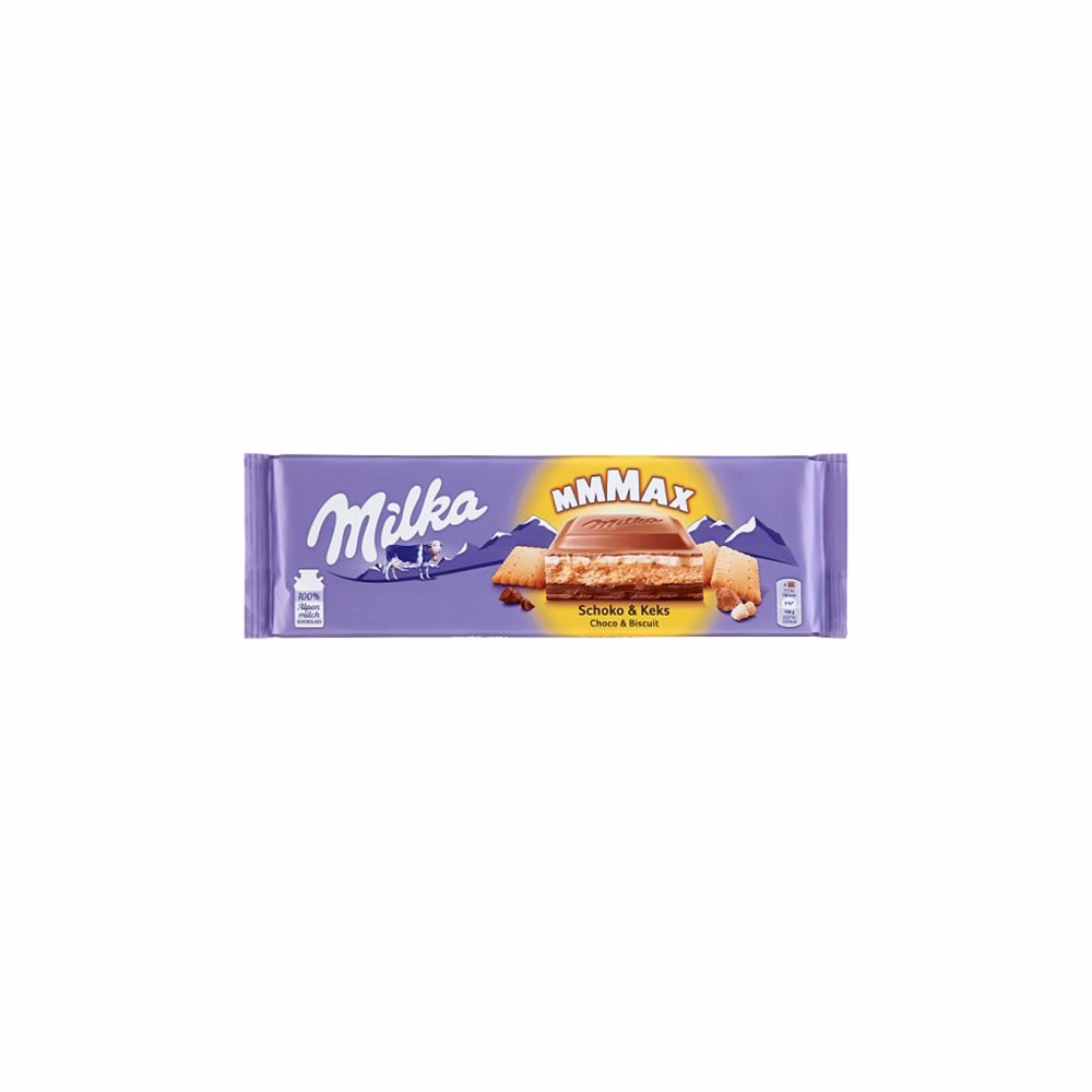 Csokoládé MILKA MMMax Kakaós alpesi tejcsokoládé-Kekszes 300 g