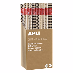 Díszcsomagoló APLI Kraft Black & White II tekercses 70x200 cm 55 tekercs/doboz vegyes mintákkal