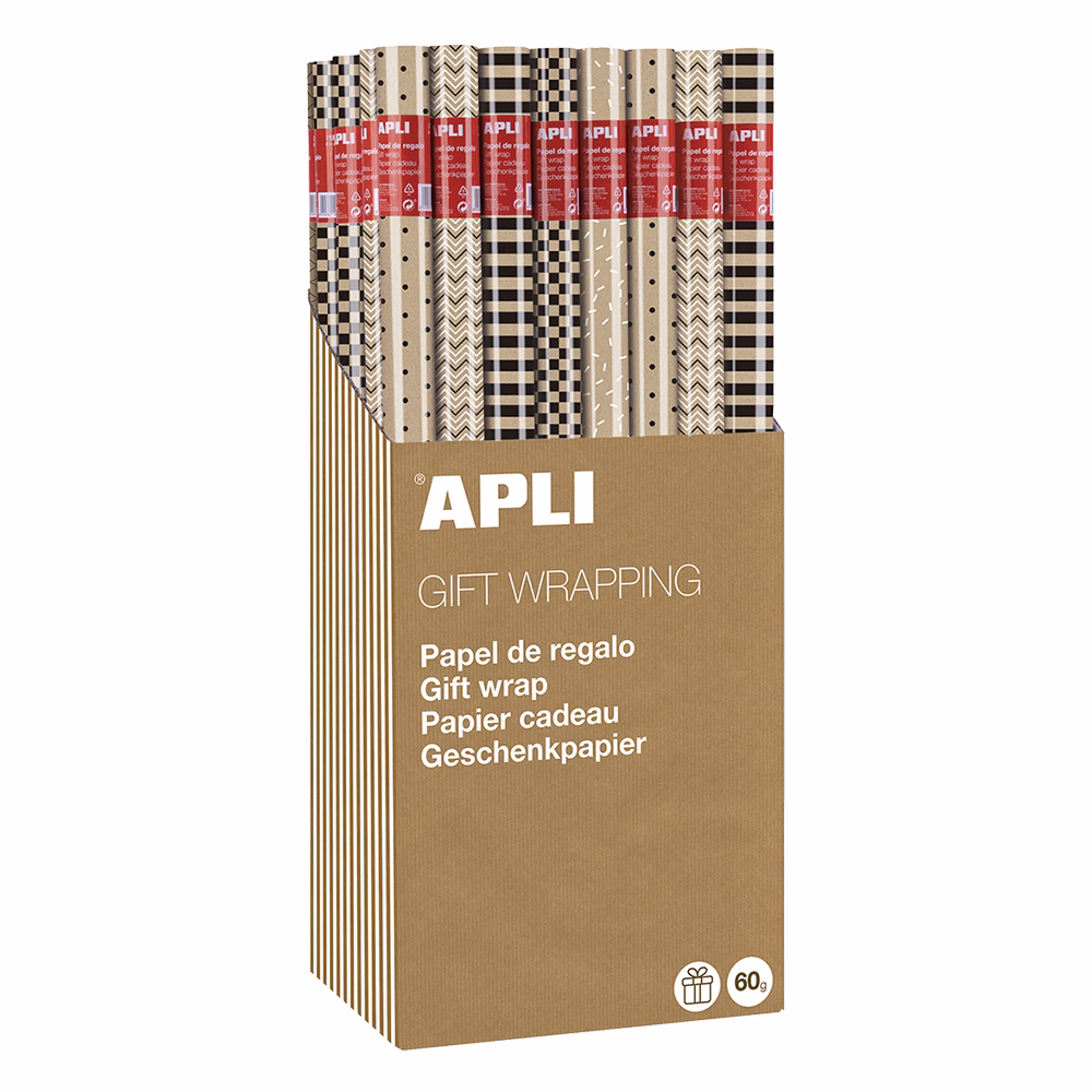 Díszcsomagoló APLI Kraft Black & White II tekercses 70x200 cm 55 tekercs/doboz vegyes mintákkal