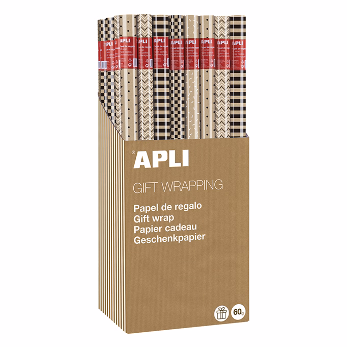 Díszcsomagoló APLI Kraft Black & White II tekercses 70x200 cm 55 tekercs/doboz vegyes mintákkal
