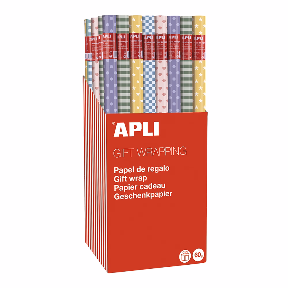 Díszcsomagoló APLI Nordik Fun Pasztell tekercses 70x200 cm 55 tekercs/doboz vegyes mintákkal