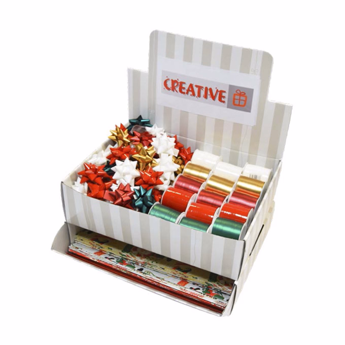 Díszcsomagoló CREATIVE szett karácsonyi mintás öntapadós csillag, kötöző, papír