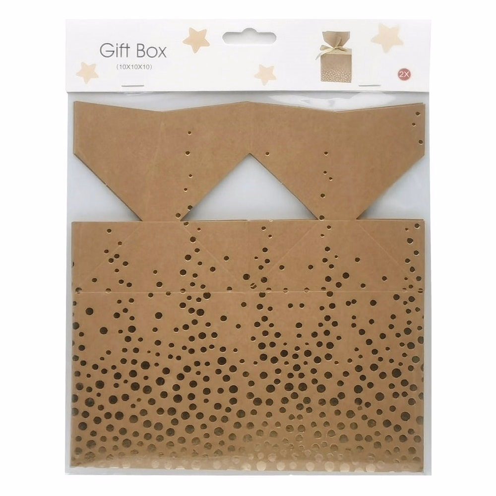 Karácsonyi díszdoboz CREATIVE csillagos-pöttyös-csíkos 7x7 cm 2 darabos