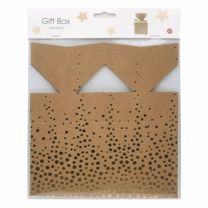 Karácsonyi díszdoboz CREATIVE csillagos-pöttyös-csíkos 7x7 cm 2 darabos