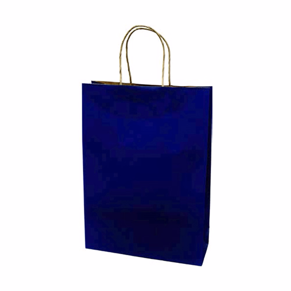 Dísztasak CREATIVE Classic Simple L 26x35x8 cm kraft egyszínű sötétkék sodort füles