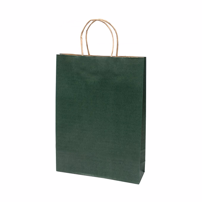 Dísztasak CREATIVE Classic Simple L 26x35x8 cm kraft egyszínű sötétzöld sodort füles