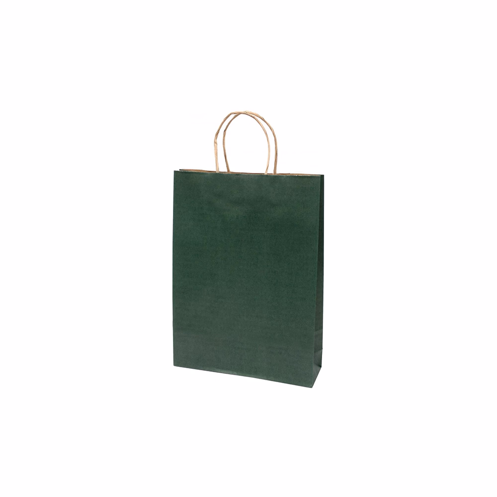 Dísztasak CREATIVE Classic Simple L 26x35x8 cm kraft egyszínű sötétzöld sodort füles