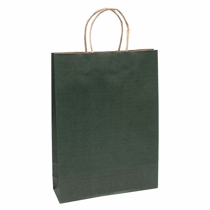 Dísztasak CREATIVE Classic Simple L 26x35x8 cm kraft egyszínű sötétzöld sodort füles