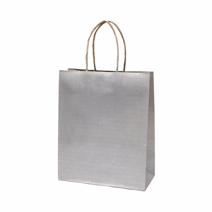 Dísztasak CREATIVE Classic Simple M 22x25x10 cm kraft egyszínű ezüst sodort füles