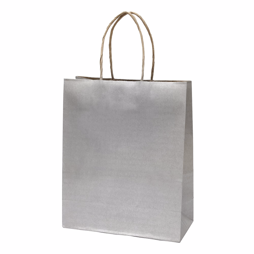 Dísztasak CREATIVE Classic Simple M 22x25x10 cm kraft egyszínű ezüst sodort füles
