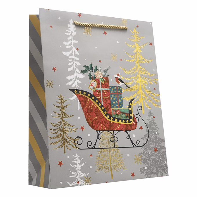 Dísztasak CREATIVE Delucm x e Plus L 26cm x 32cm x 10 cm karácsonyi arany-ezüst matt fóliás sodort füles