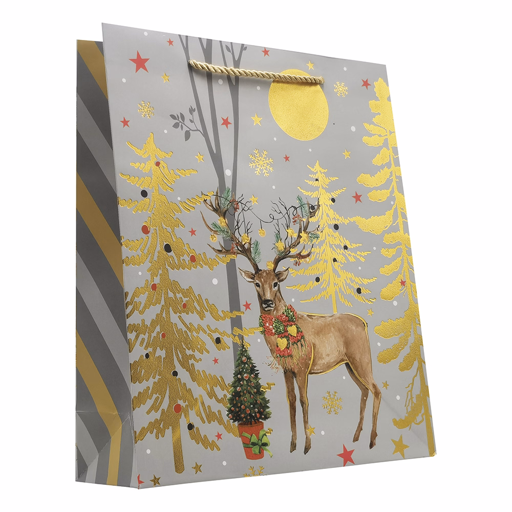 Dísztasak CREATIVE Delucm x e Plus L 26cm x 32cm x 10 cm karácsonyi arany-ezüst matt fóliás sodort füles