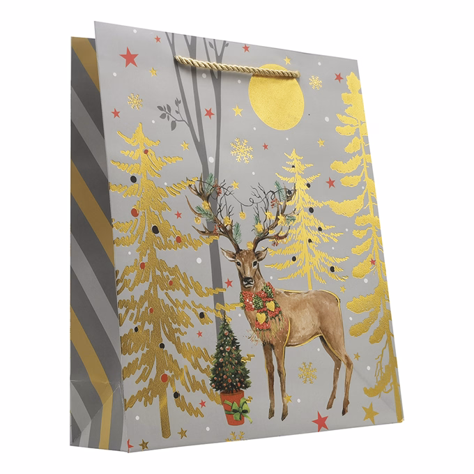 Dísztasak CREATIVE Delucm x e Plus L 26cm x 32cm x 10 cm karácsonyi arany-ezüst matt fóliás sodort füles