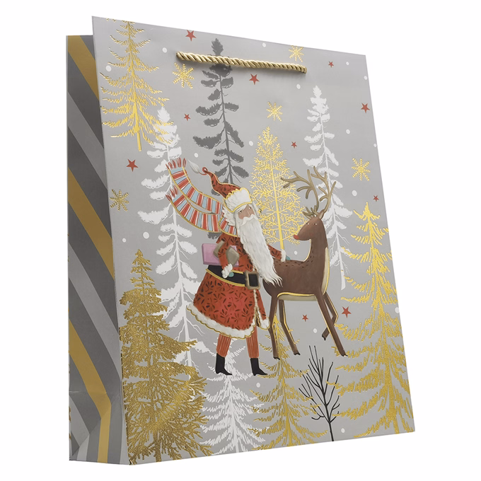 Dísztasak CREATIVE Delucm x e Plus L 26cm x 32cm x 10 cm karácsonyi arany-ezüst matt fóliás sodort füles