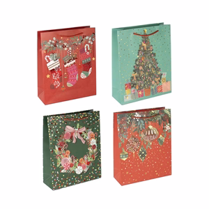 Karácsonyi dísztasak CREATIVE Deluxe Plus L 26x32x10 cm matt fóliás sodort füles