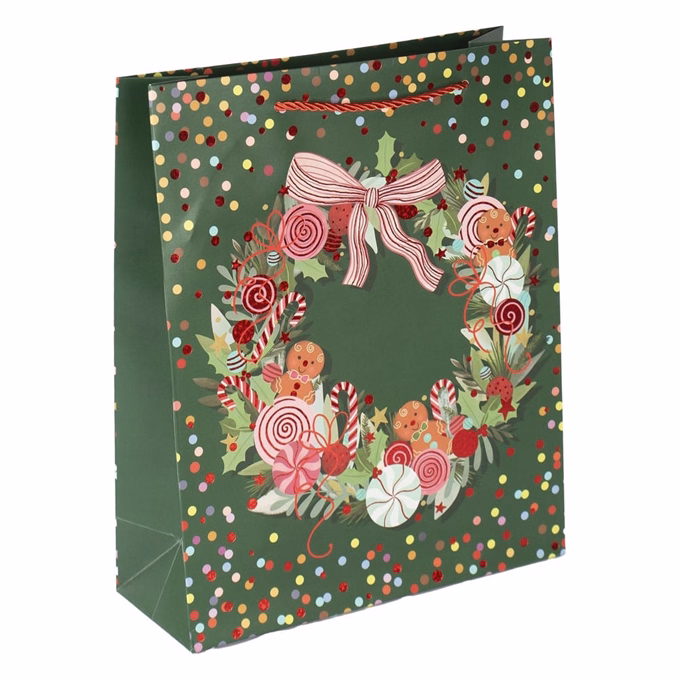 Karácsonyi dísztasak CREATIVE Deluxe Plus L 26x32x10 cm matt fóliás sodort füles