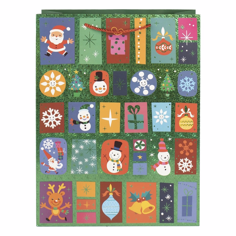 Karácsonyi dísztasak CREATIVE Deluxe Plus L 30x42x12 cm ünnepi mintás matt fóliás sodort füles