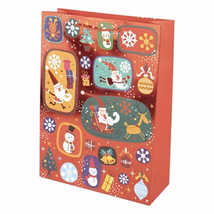 Karácsonyi dísztasak CREATIVE Deluxe Plus L 30x42x12 cm ünnepi mintás matt fóliás sodort füles