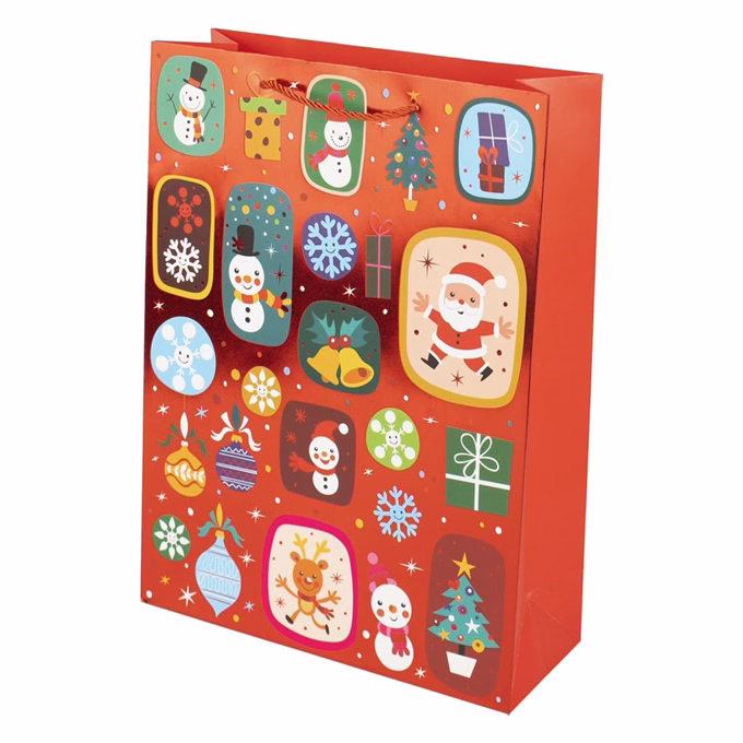 Karácsonyi dísztasak CREATIVE Deluxe Plus L 30x42x12 cm ünnepi mintás matt fóliás sodort füles