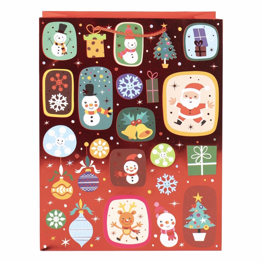 Karácsonyi dísztasak CREATIVE Deluxe Plus L 30x42x12 cm ünnepi mintás matt fóliás sodort füles