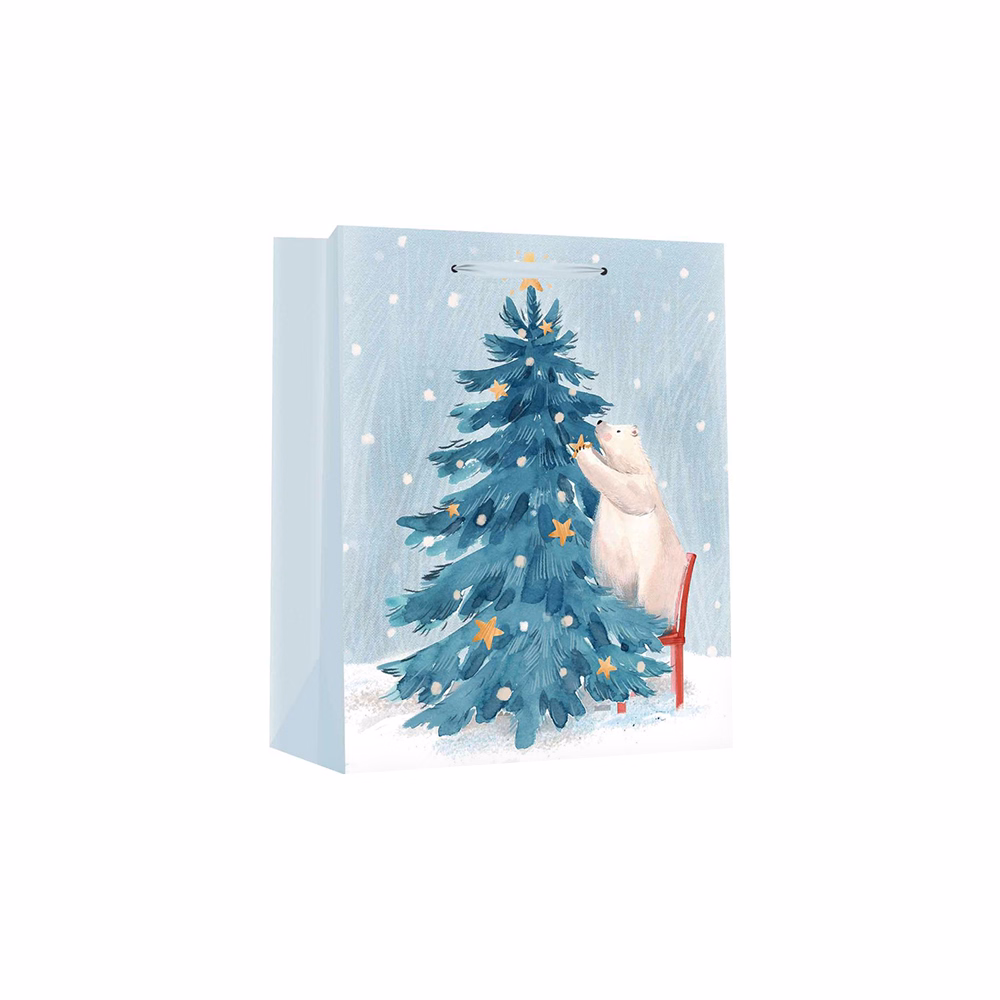 Dísztasak CREATIVE Deluxe Plus L 26x23x12 cm karácsonyi jegesmedve mintás matt glitteres szalag füles