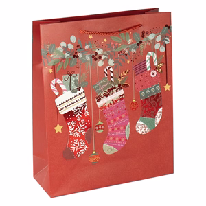 Karácsonyi dísztasak CREATIVE Deluxe Plus L 26x32x10 cm matt fóliás sodort füles