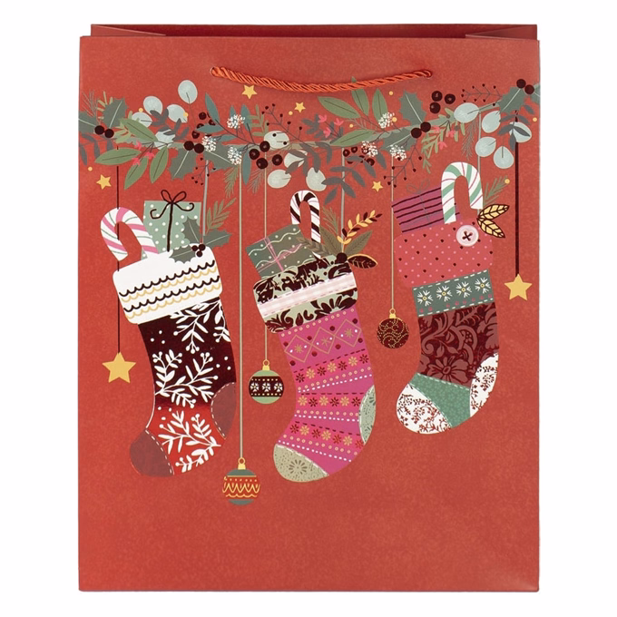 Karácsonyi dísztasak CREATIVE Deluxe Plus L 26x32x10 cm matt fóliás sodort füles