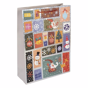 Karácsonyi dísztasak CREATIVE Deluxe Plus L 30x42x12 cm ünnepi mintás matt fóliás sodort füles