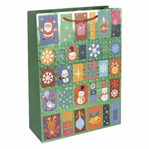 Karácsonyi dísztasak CREATIVE Deluxe Plus L 30x42x12 cm ünnepi mintás matt fóliás sodort füles