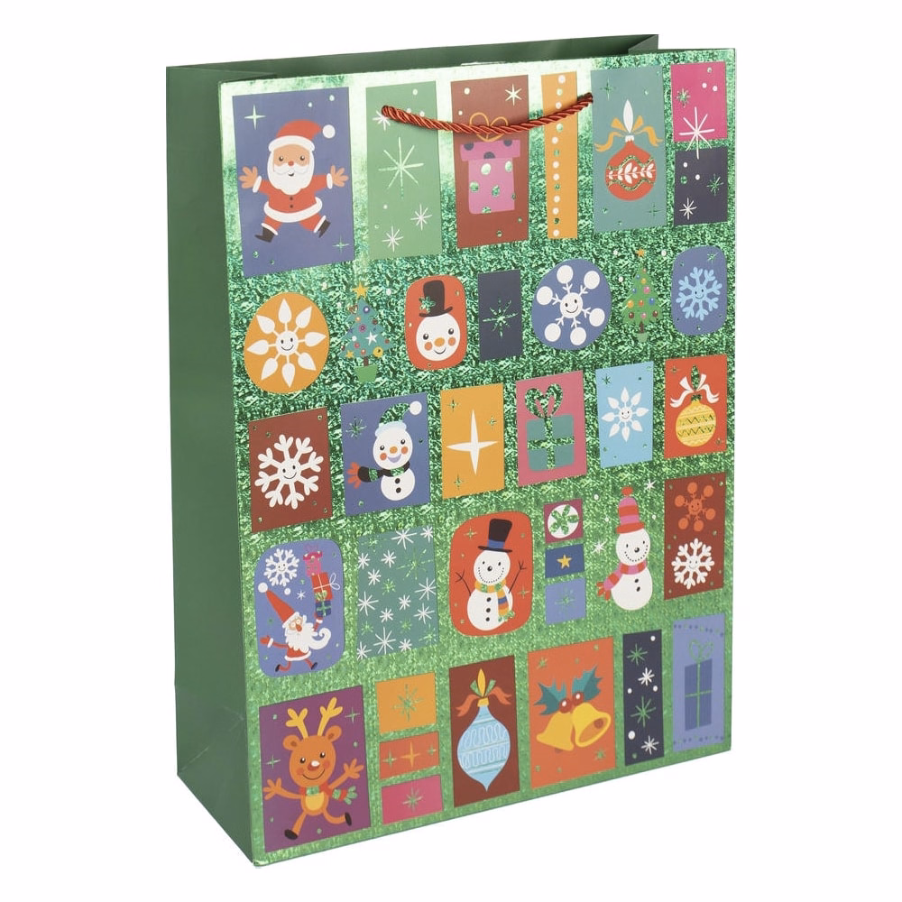 Karácsonyi dísztasak CREATIVE Deluxe Plus L 30x42x12 cm ünnepi mintás matt fóliás sodort füles