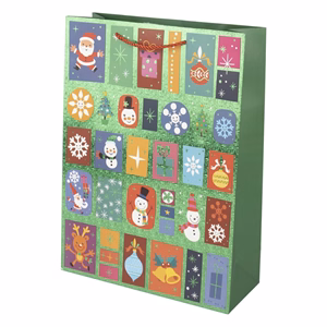 Karácsonyi dísztasak CREATIVE Deluxe Plus L 30x42x12 cm ünnepi mintás matt fóliás sodort füles