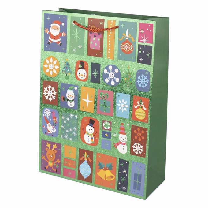 Karácsonyi dísztasak CREATIVE Deluxe Plus L 30x42x12 cm ünnepi mintás matt fóliás sodort füles