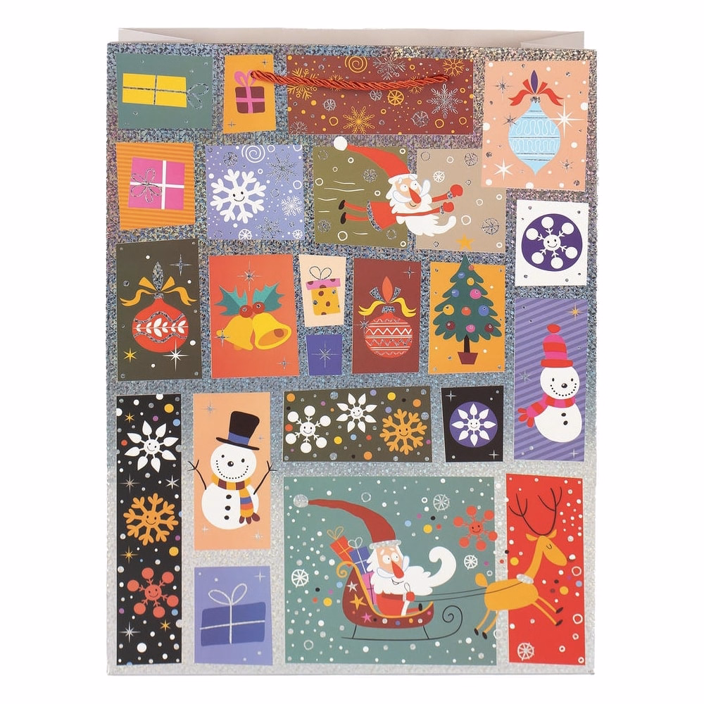Karácsonyi dísztasak CREATIVE Deluxe Plus L 30x42x12 cm ünnepi mintás matt fóliás sodort füles
