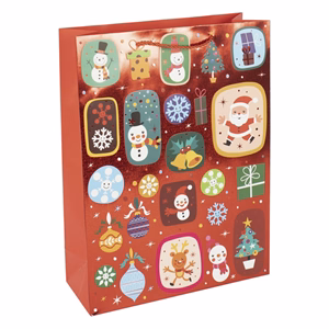 Karácsonyi dísztasak CREATIVE Deluxe Plus L 30x42x12 cm ünnepi mintás matt fóliás sodort füles