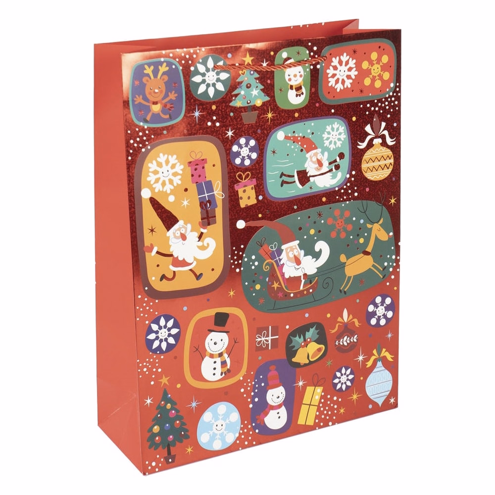 Karácsonyi dísztasak CREATIVE Deluxe Plus L 30x42x12 cm ünnepi mintás matt fóliás sodort füles