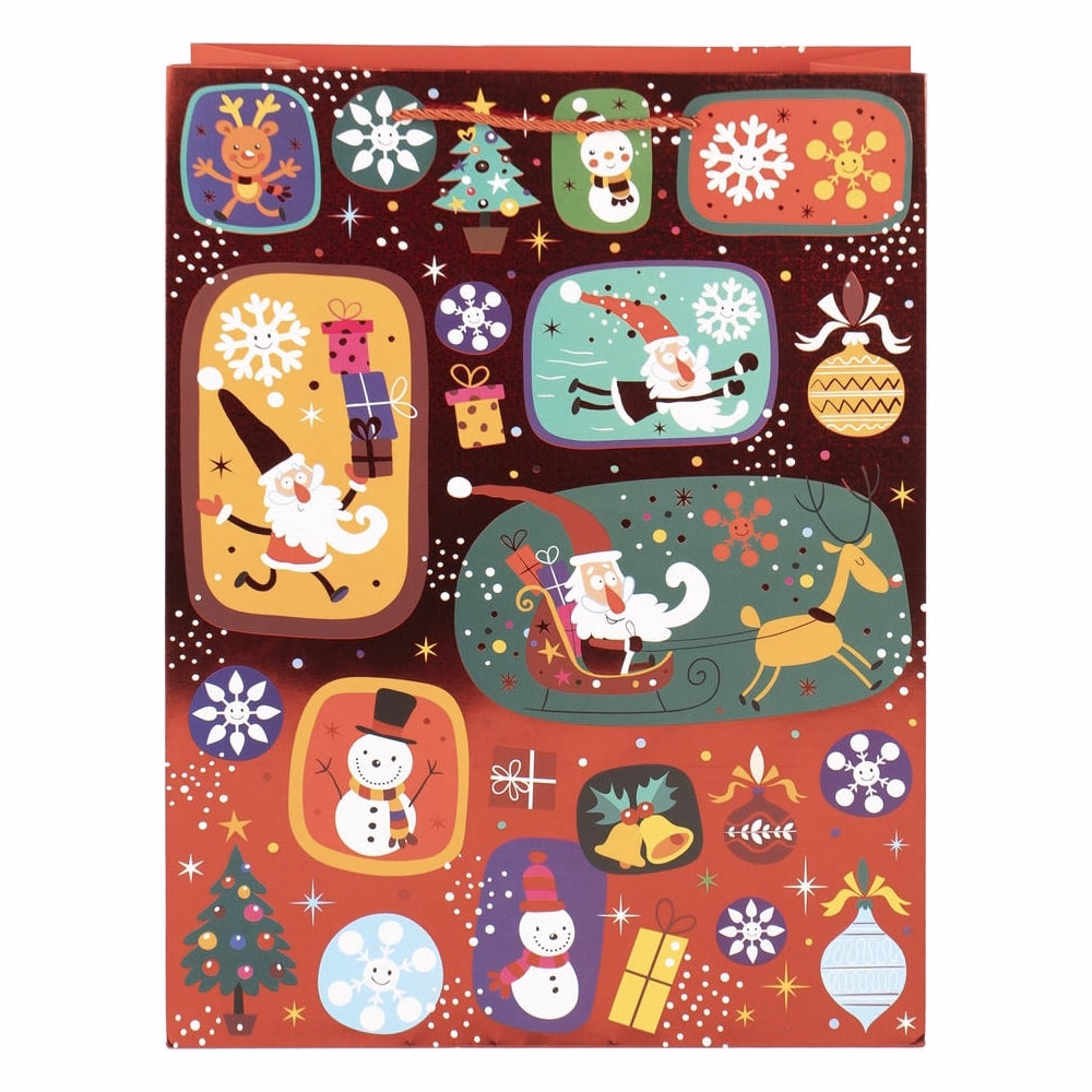 Karácsonyi dísztasak CREATIVE Deluxe Plus L 30x42x12 cm ünnepi mintás matt fóliás sodort füles