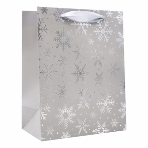 Dísztasak CREATIVE Deluxe Plus M 18x23x10 cm karácsonyi csillagos matt ezüst szalagfüles